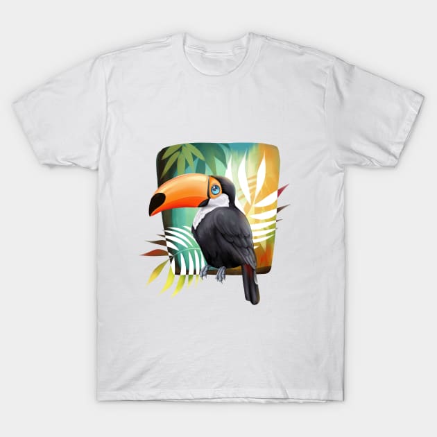 Toucan bird with tropical leaves T-Shirt by Gribanessa